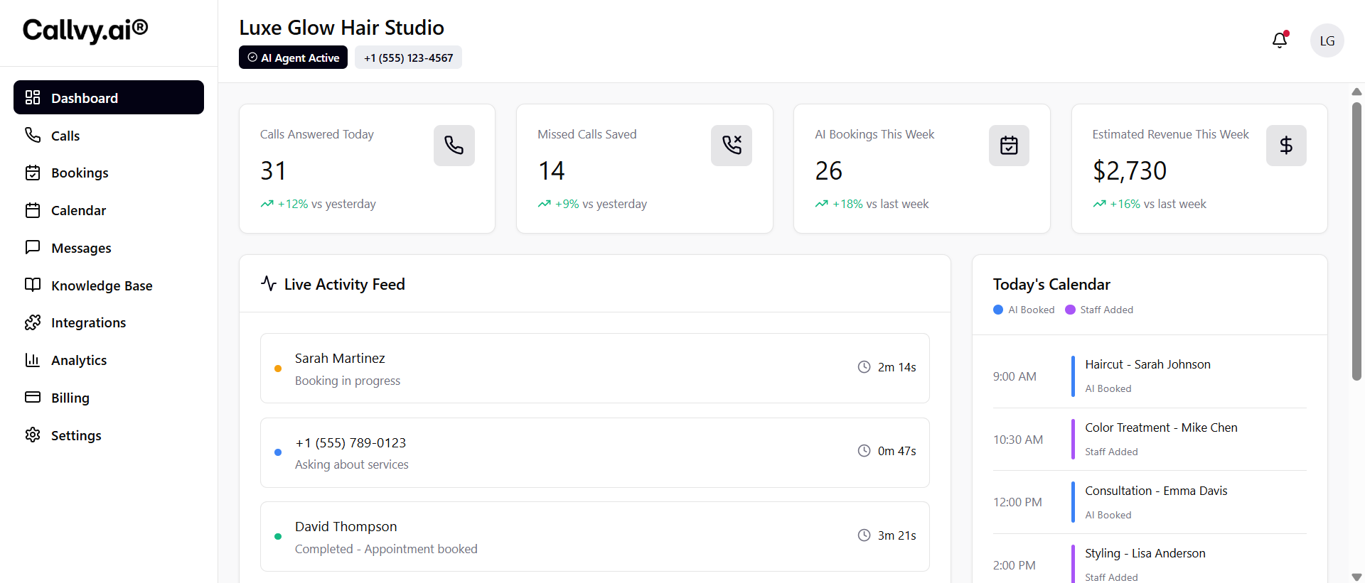 Callvy Dashboard Preview